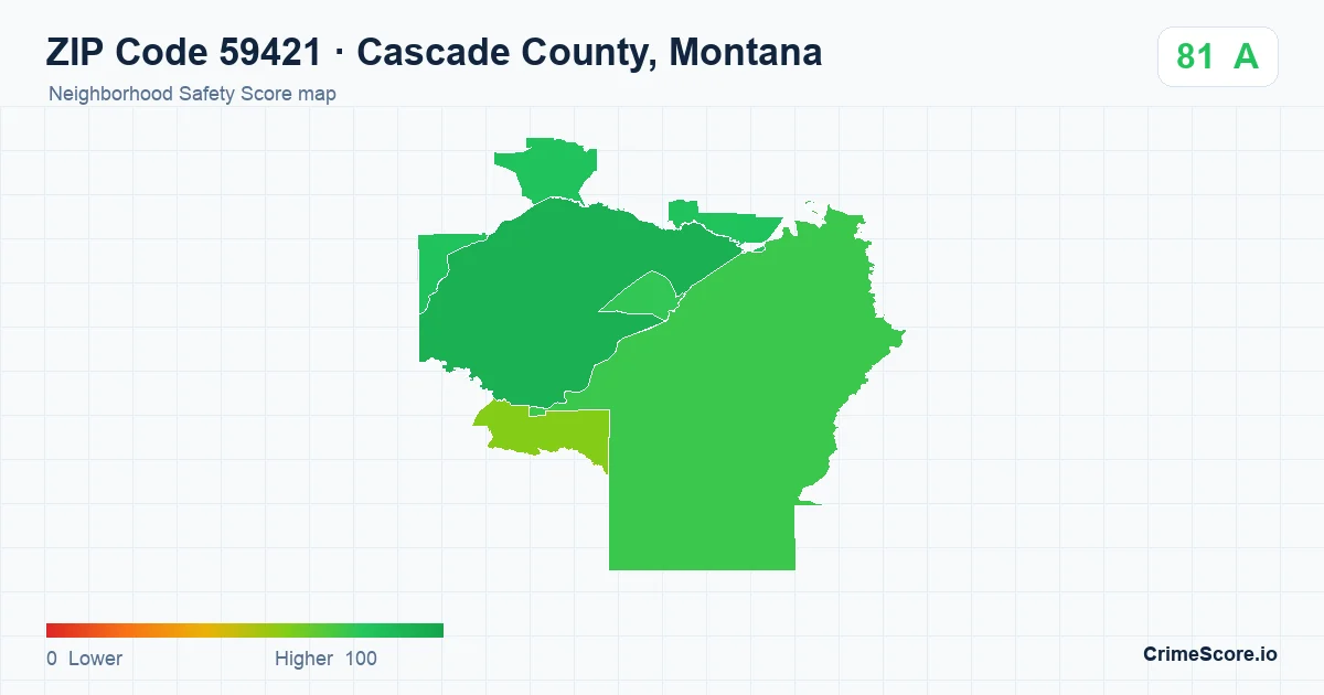 ZIP Code 59421 in Cascade County, Montana neighborhood Safety Score map
