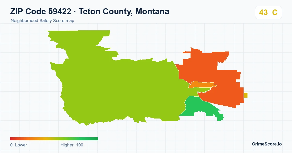 ZIP Code 59422 in Teton County, Montana neighborhood Safety Score map