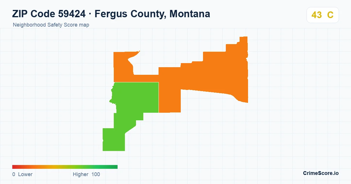 ZIP Code 59424 in Fergus County, Montana neighborhood Safety Score map