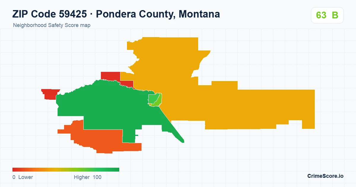 ZIP Code 59425 in Pondera County, Montana neighborhood Safety Score map