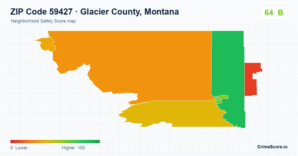 ZIP Code 59427 in Glacier County, Montana neighborhood Safety Score map