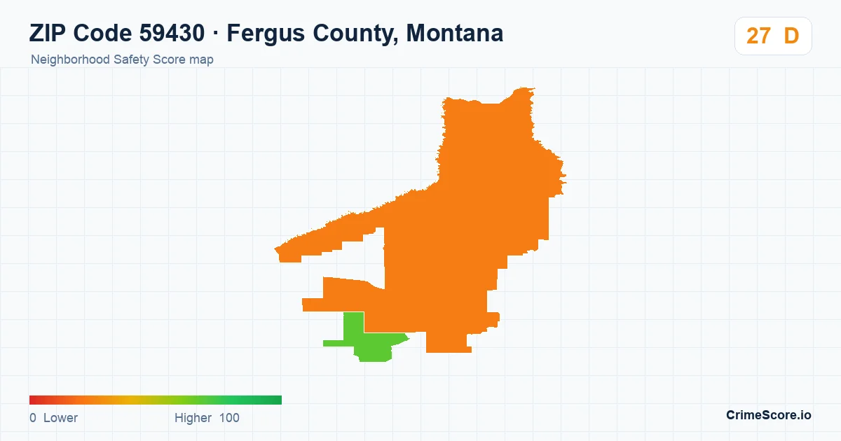 ZIP Code 59430 in Fergus County, Montana neighborhood Safety Score map