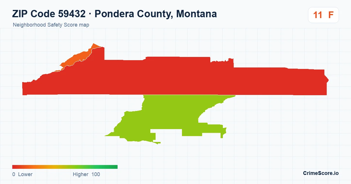 ZIP Code 59432 in Pondera County, Montana neighborhood Safety Score map
