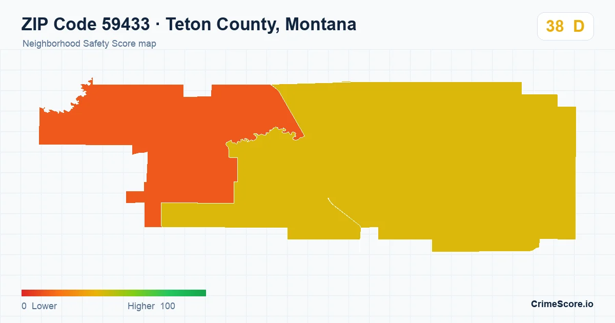 ZIP Code 59433 in Teton County, Montana neighborhood Safety Score map