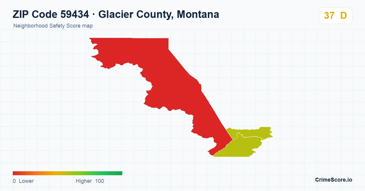 ZIP Code 59434 in Glacier County, Montana neighborhood Safety Score map