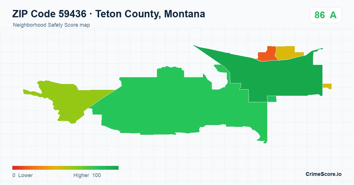 ZIP Code 59436 in Teton County, Montana neighborhood Safety Score map