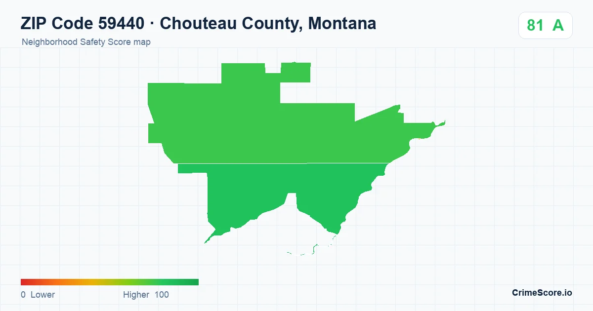 ZIP Code 59440 in Chouteau County, Montana neighborhood Safety Score map