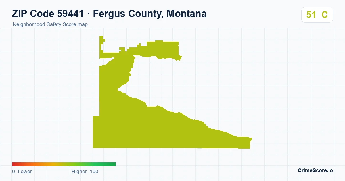 ZIP Code 59441 in Fergus County, Montana neighborhood Safety Score map