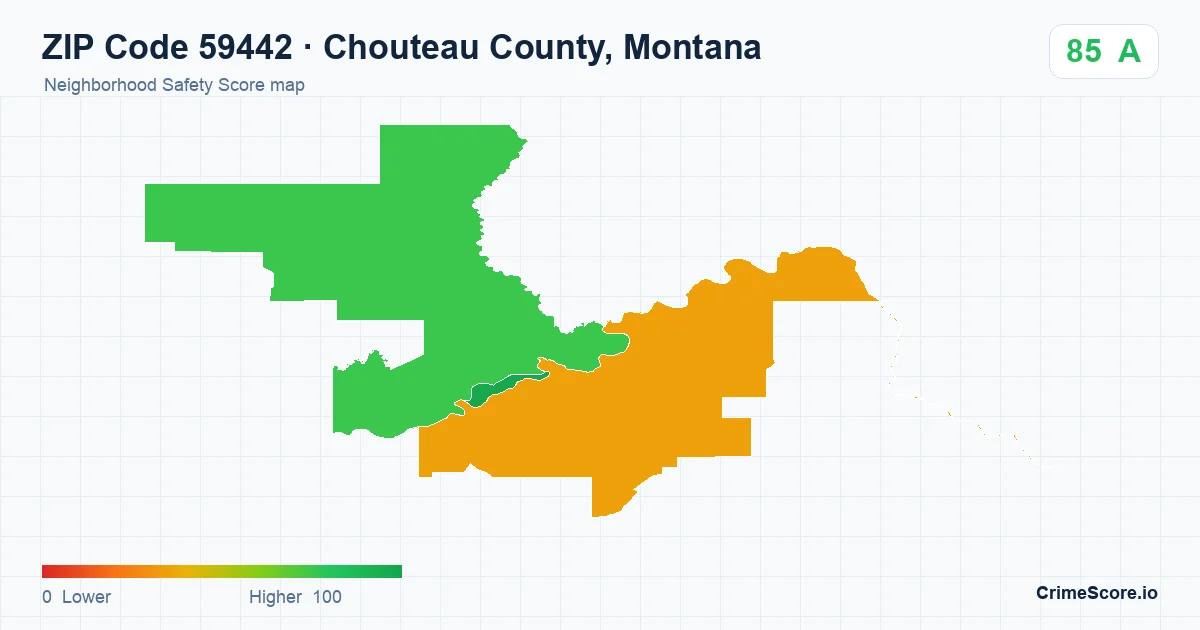 ZIP Code 59442 in Chouteau County, Montana neighborhood Safety Score map