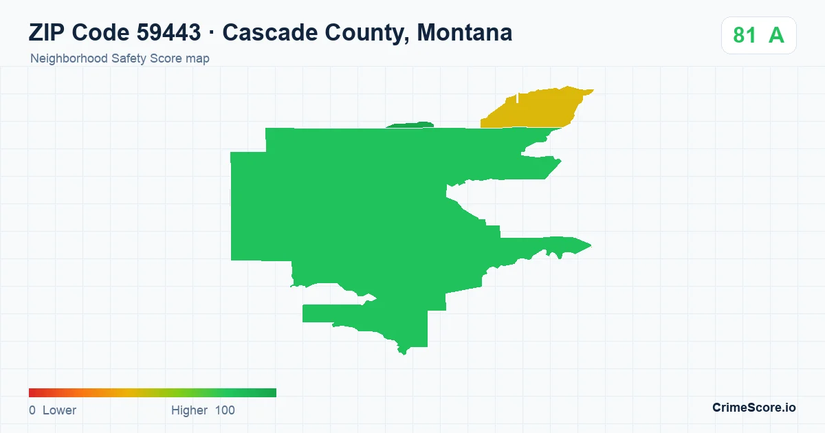 ZIP Code 59443 in Cascade County, Montana neighborhood Safety Score map