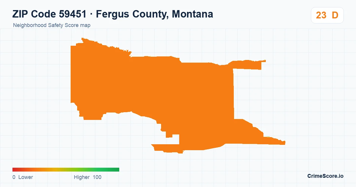 ZIP Code 59451 in Fergus County, Montana neighborhood Safety Score map