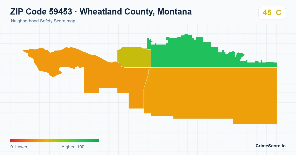 ZIP Code 59453 in Wheatland County, Montana neighborhood Safety Score map