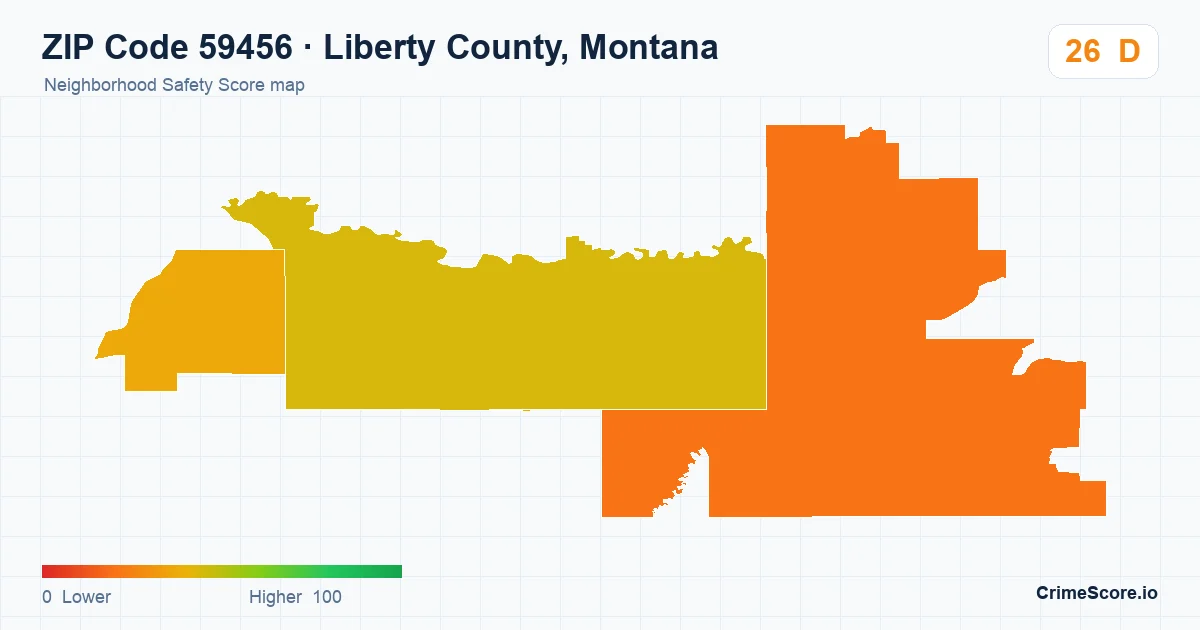 ZIP Code 59456 in Liberty County, Montana neighborhood Safety Score map