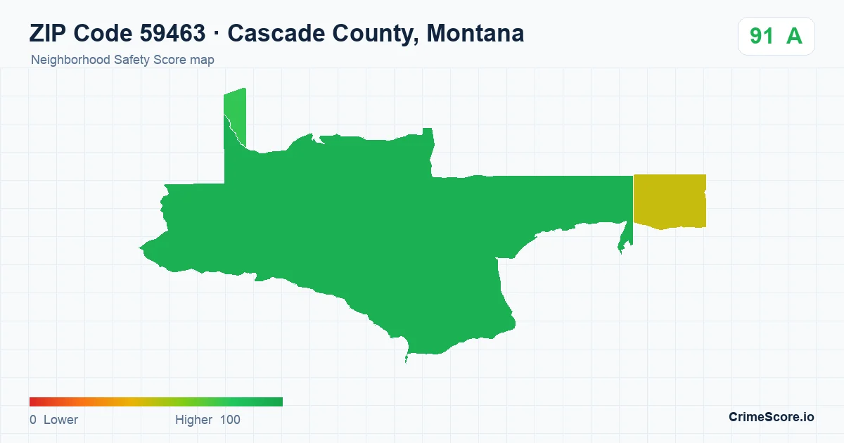 ZIP Code 59463 in Cascade County, Montana neighborhood Safety Score map