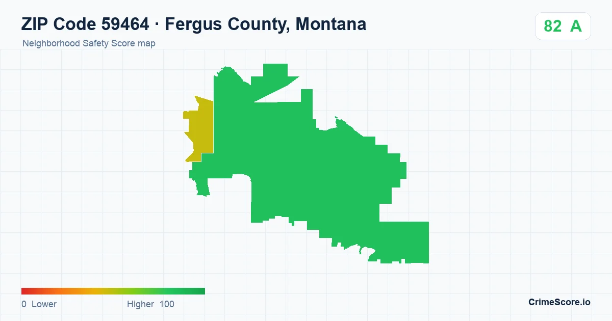 ZIP Code 59464 in Fergus County, Montana neighborhood Safety Score map