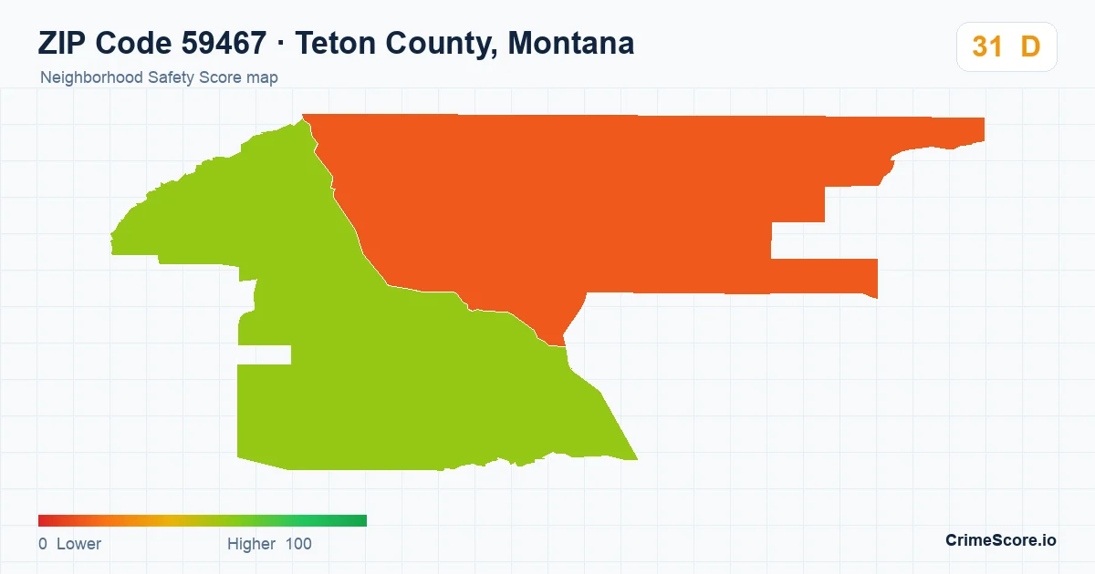 ZIP Code 59467 in Teton County, Montana neighborhood Safety Score map