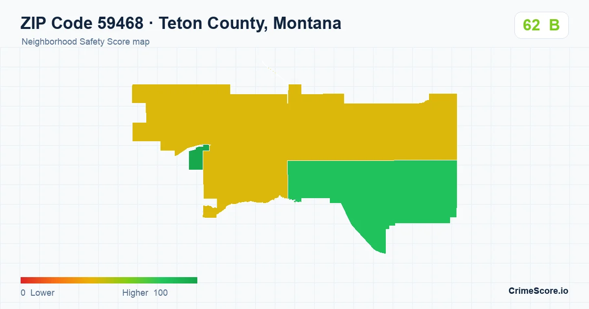 ZIP Code 59468 in Teton County, Montana neighborhood Safety Score map