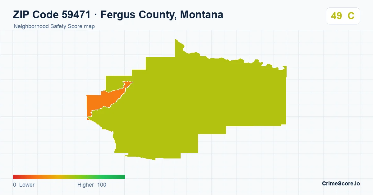 ZIP Code 59471 in Fergus County, Montana neighborhood Safety Score map