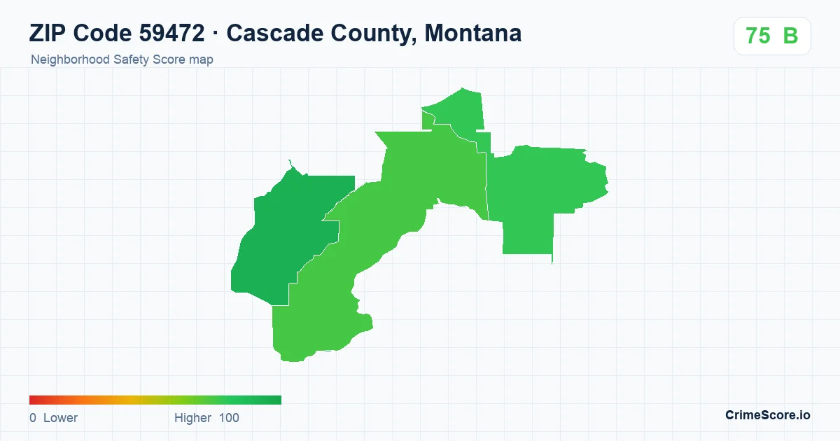 ZIP Code 59472 in Cascade County, Montana neighborhood Safety Score map