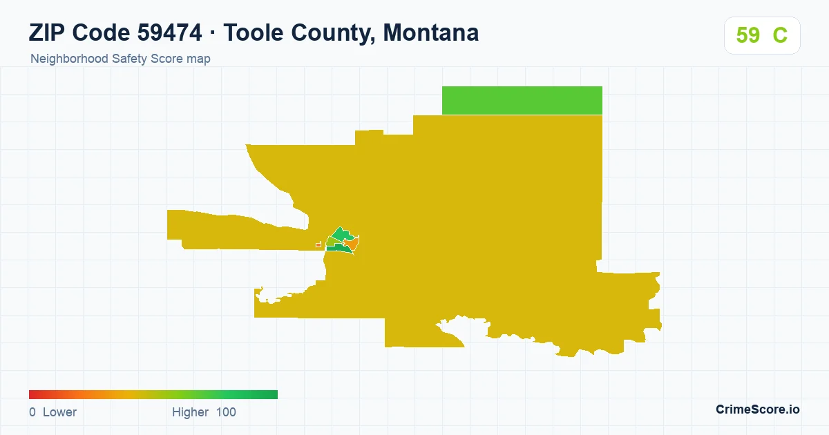 ZIP Code 59474 in Toole County, Montana neighborhood Safety Score map
