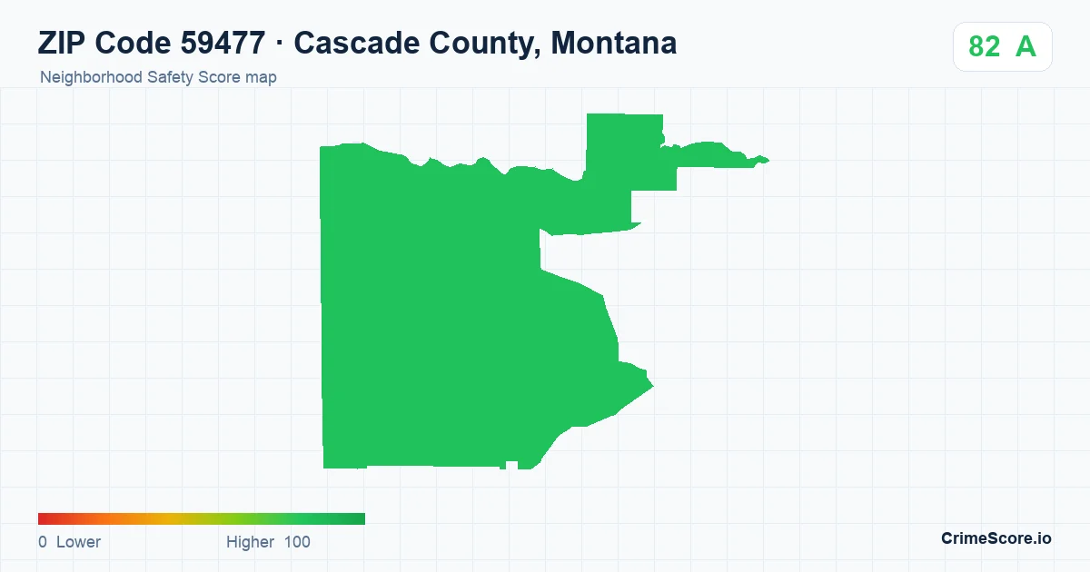 ZIP Code 59477 in Cascade County, Montana neighborhood Safety Score map