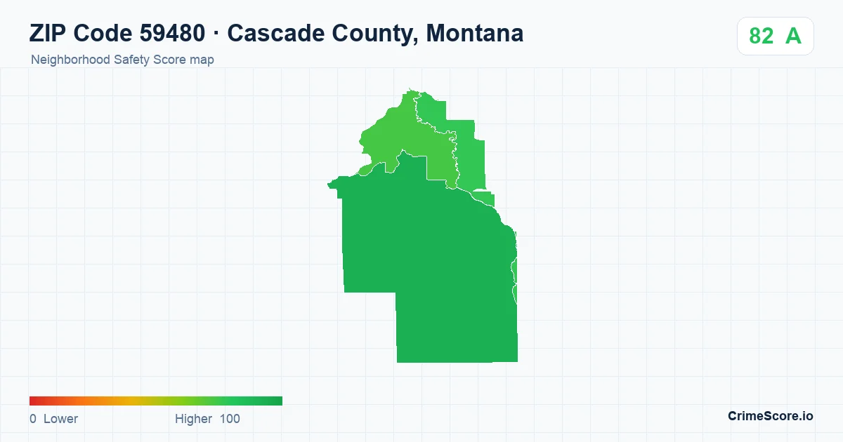 ZIP Code 59480 in Cascade County, Montana neighborhood Safety Score map