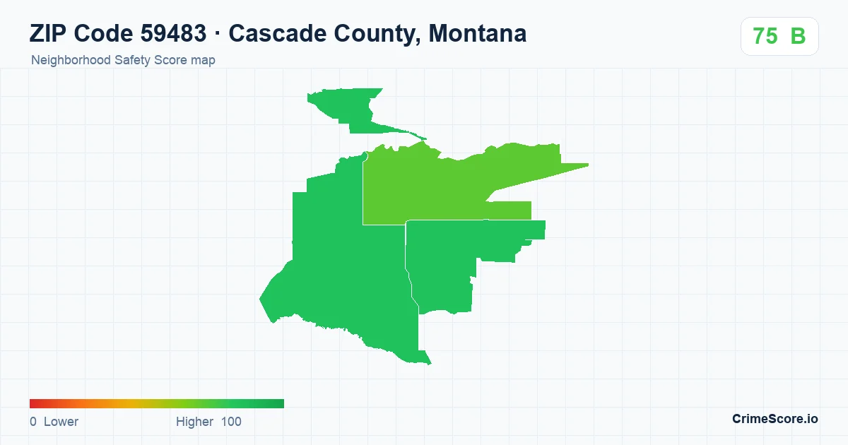 ZIP Code 59483 in Cascade County, Montana neighborhood Safety Score map