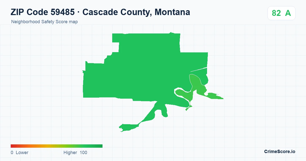 ZIP Code 59485 in Cascade County, Montana neighborhood Safety Score map