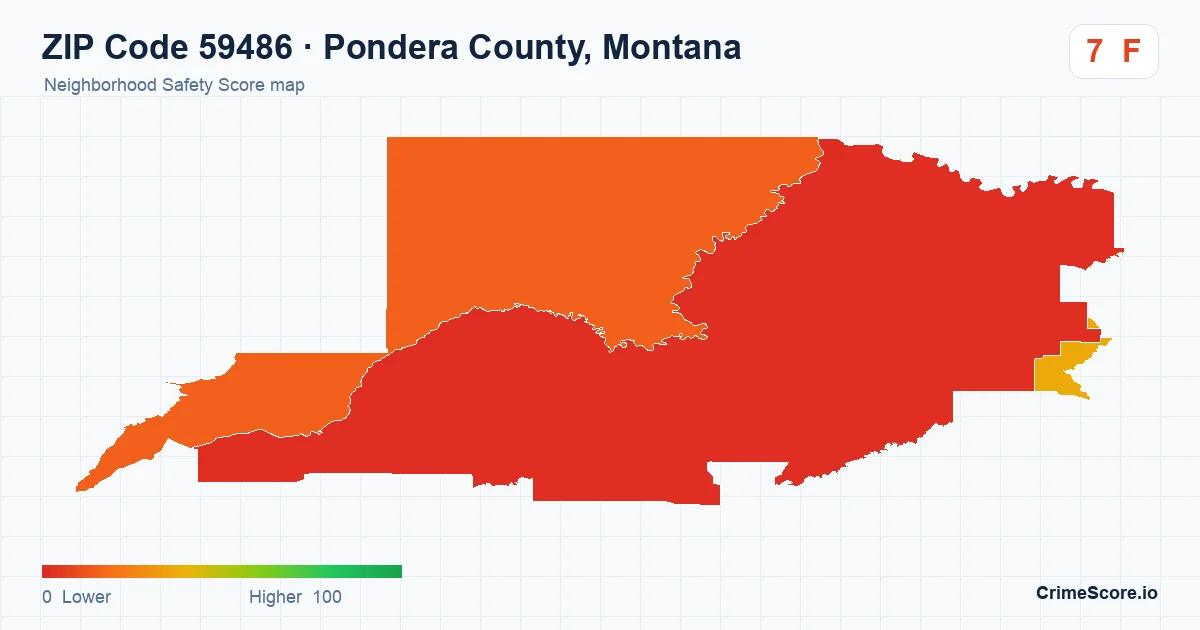 ZIP Code 59486 in Pondera County, Montana neighborhood Safety Score map