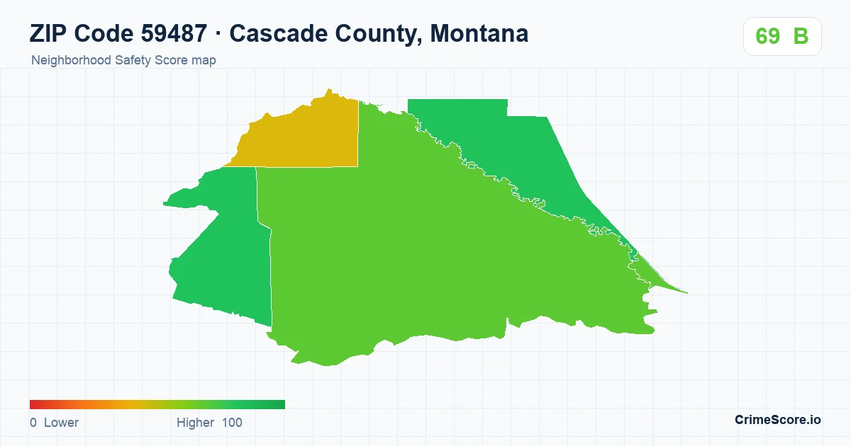 ZIP Code 59487 in Cascade County, Montana neighborhood Safety Score map