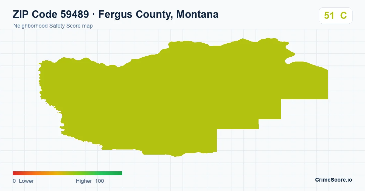 ZIP Code 59489 in Fergus County, Montana neighborhood Safety Score map