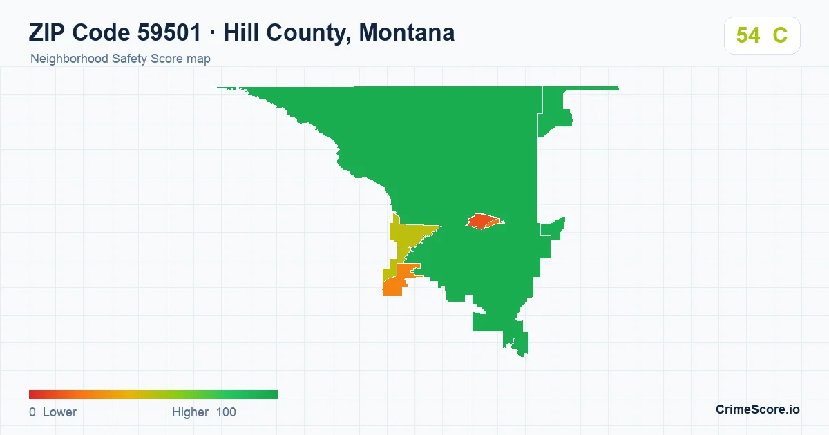 ZIP Code 59501 in Hill County, Montana neighborhood Safety Score map