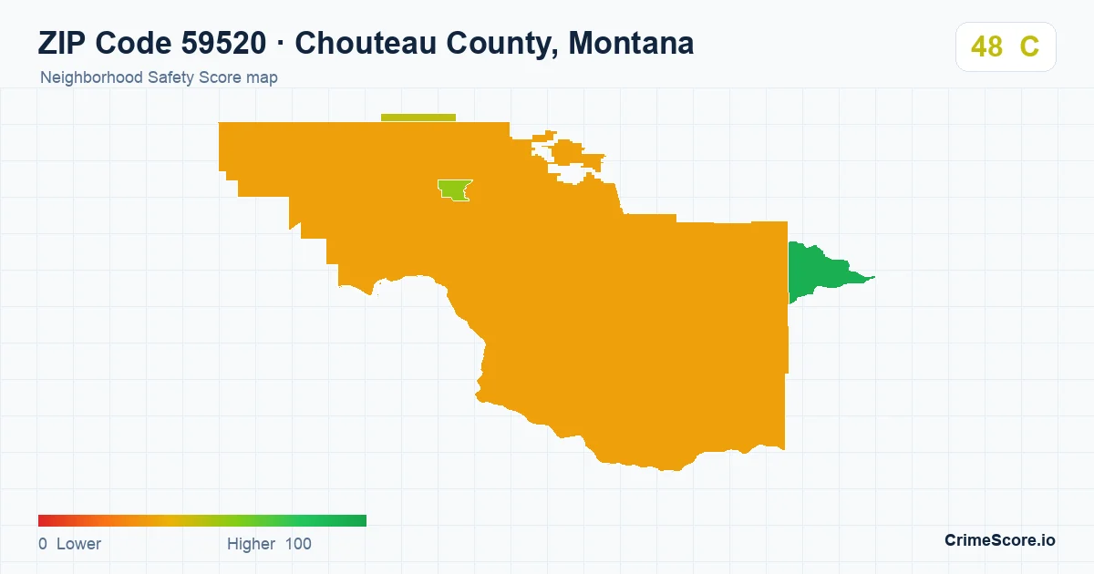ZIP Code 59520 in Chouteau County, Montana neighborhood Safety Score map