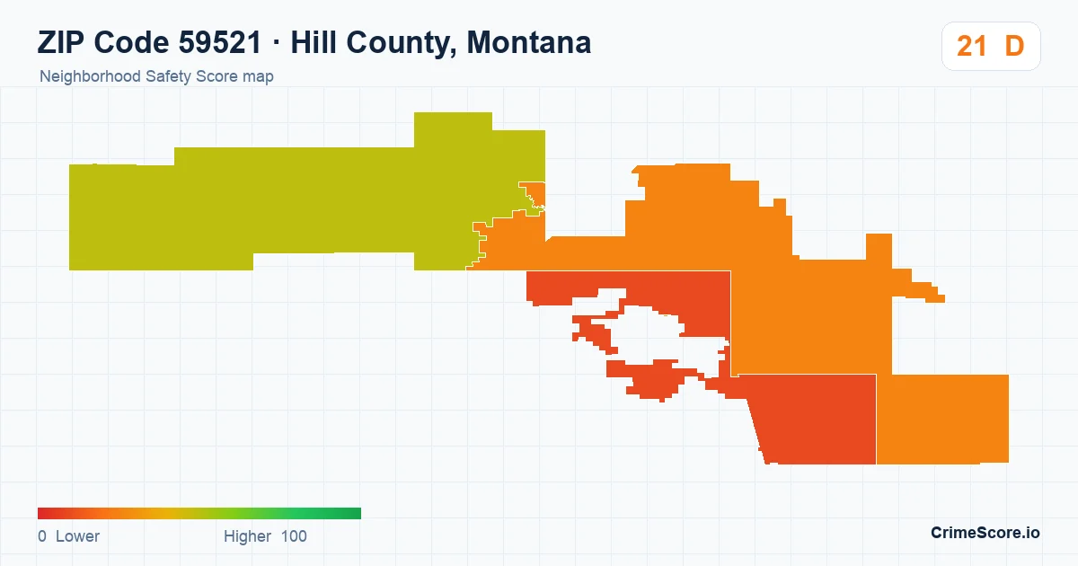 ZIP Code 59521 in Hill County, Montana neighborhood Safety Score map