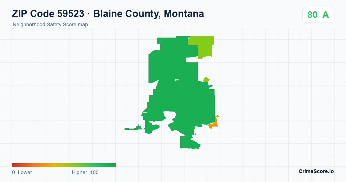 ZIP Code 59523 in Blaine County, Montana neighborhood Safety Score map