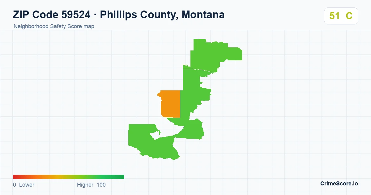 ZIP Code 59524 in Phillips County, Montana neighborhood Safety Score map