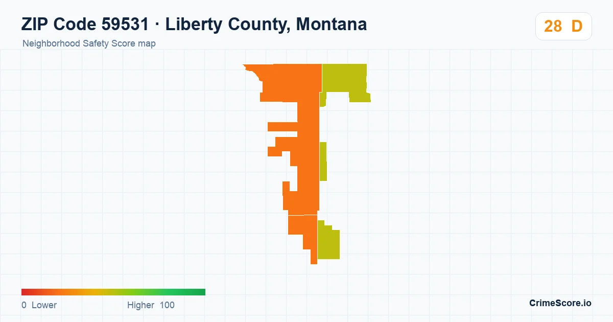 ZIP Code 59531 in Liberty County, Montana neighborhood Safety Score map