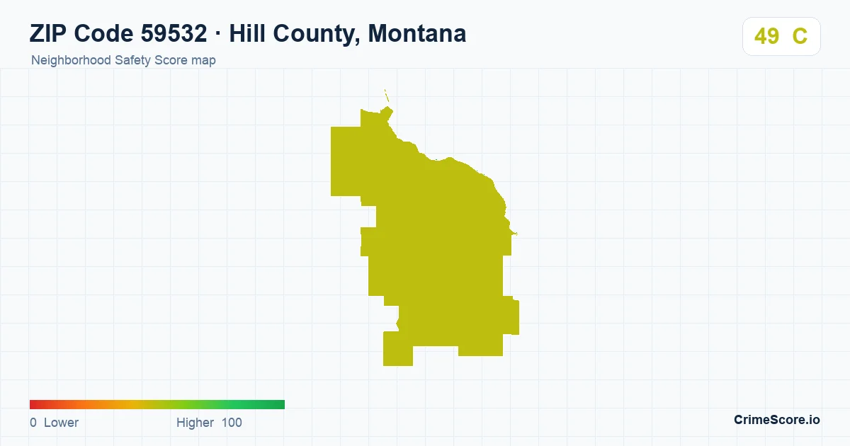 ZIP Code 59532 in Hill County, Montana neighborhood Safety Score map