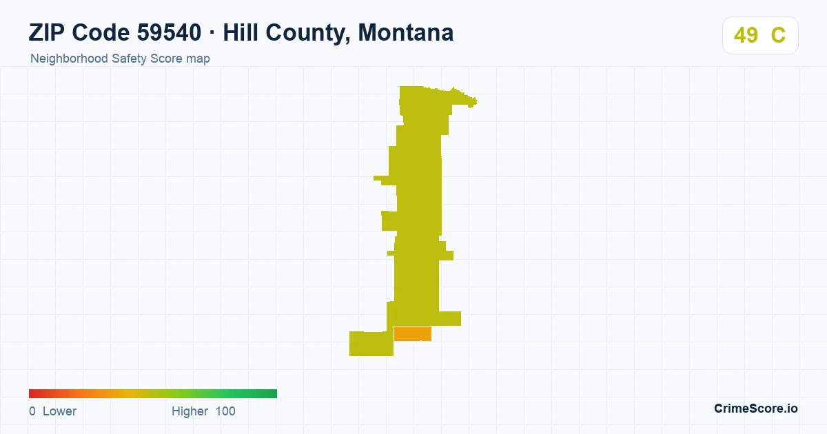 ZIP Code 59540 in Hill County, Montana neighborhood Safety Score map