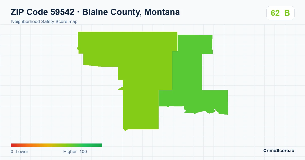 ZIP Code 59542 in Blaine County, Montana neighborhood Safety Score map