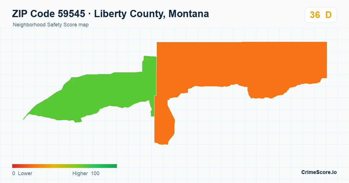 ZIP Code 59545 in Liberty County, Montana neighborhood Safety Score map