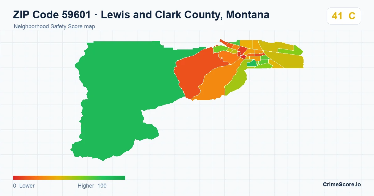 ZIP Code 59601 in Lewis and Clark County, Montana neighborhood Safety Score map