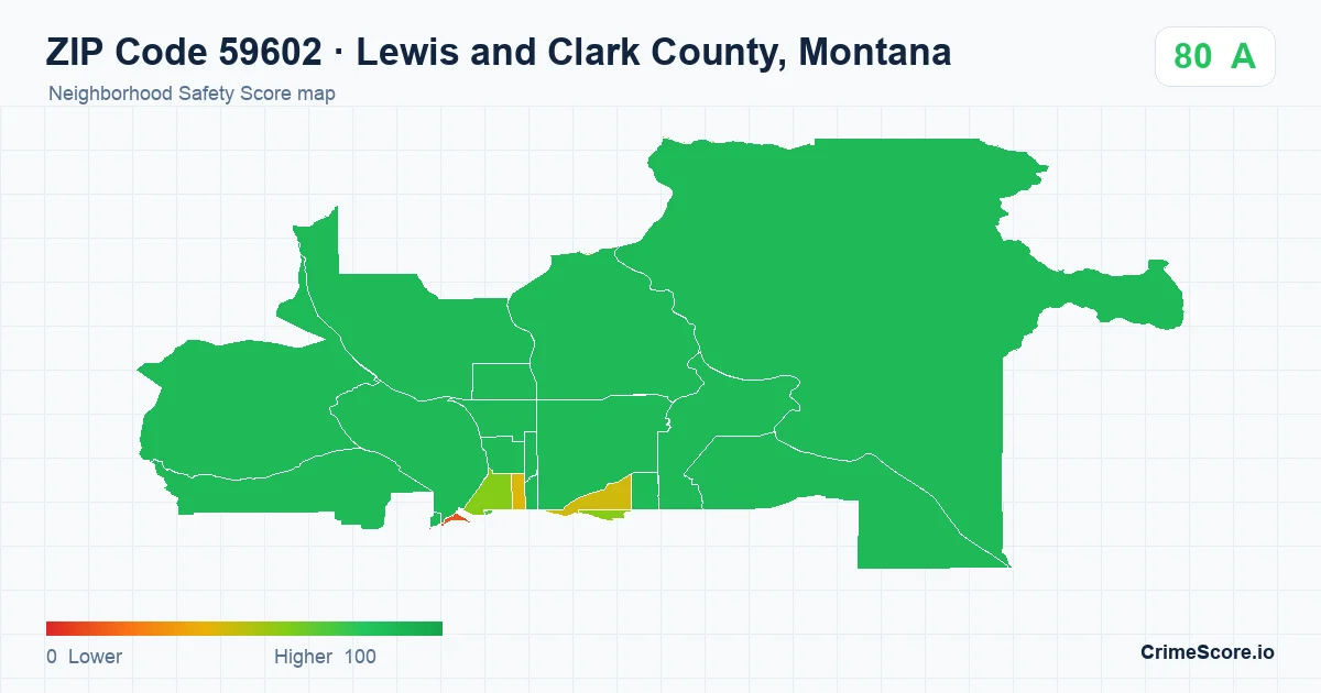 ZIP Code 59602 in Lewis and Clark County, Montana neighborhood Safety Score map