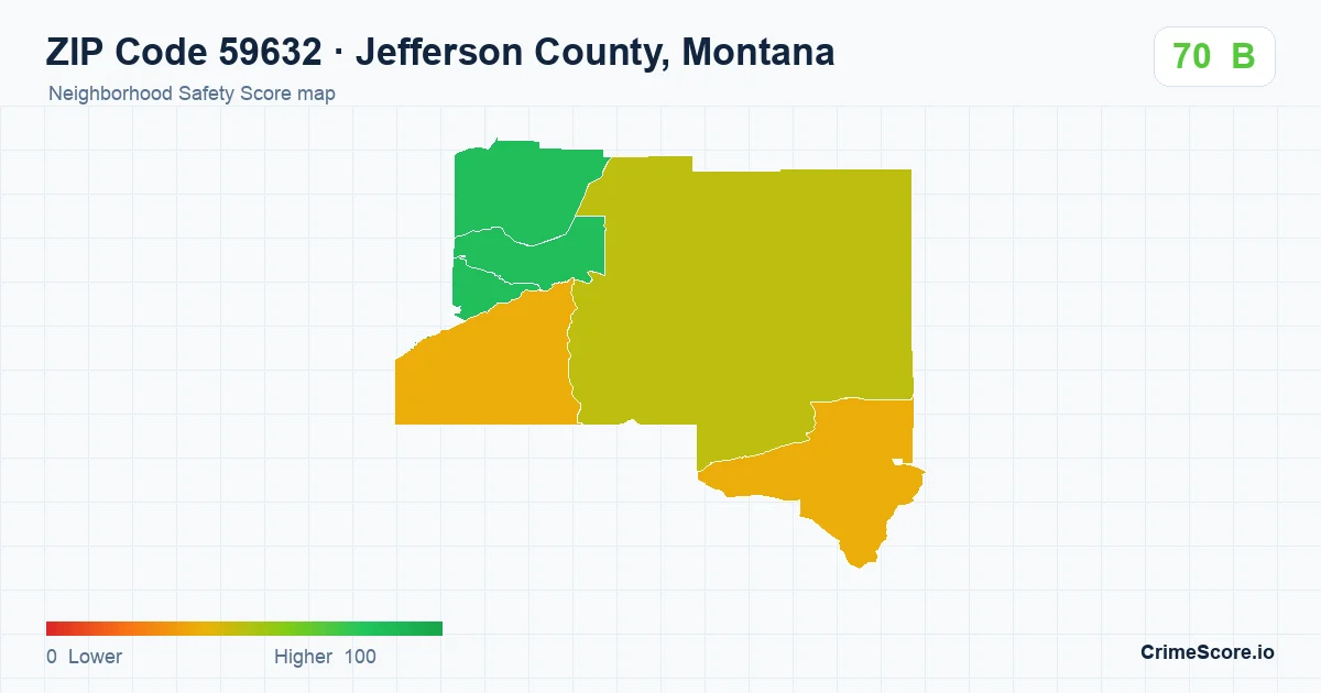 ZIP Code 59632 in Jefferson County, Montana neighborhood Safety Score map