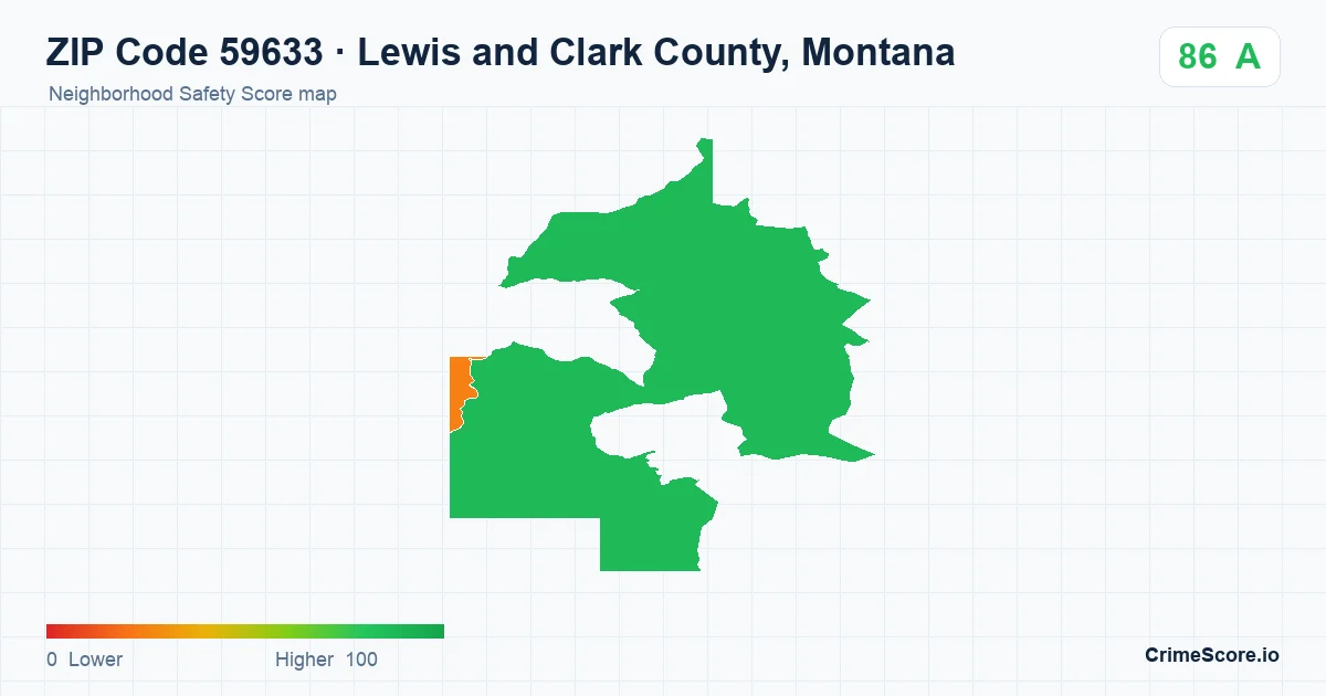 ZIP Code 59633 in Lewis and Clark County, Montana neighborhood Safety Score map
