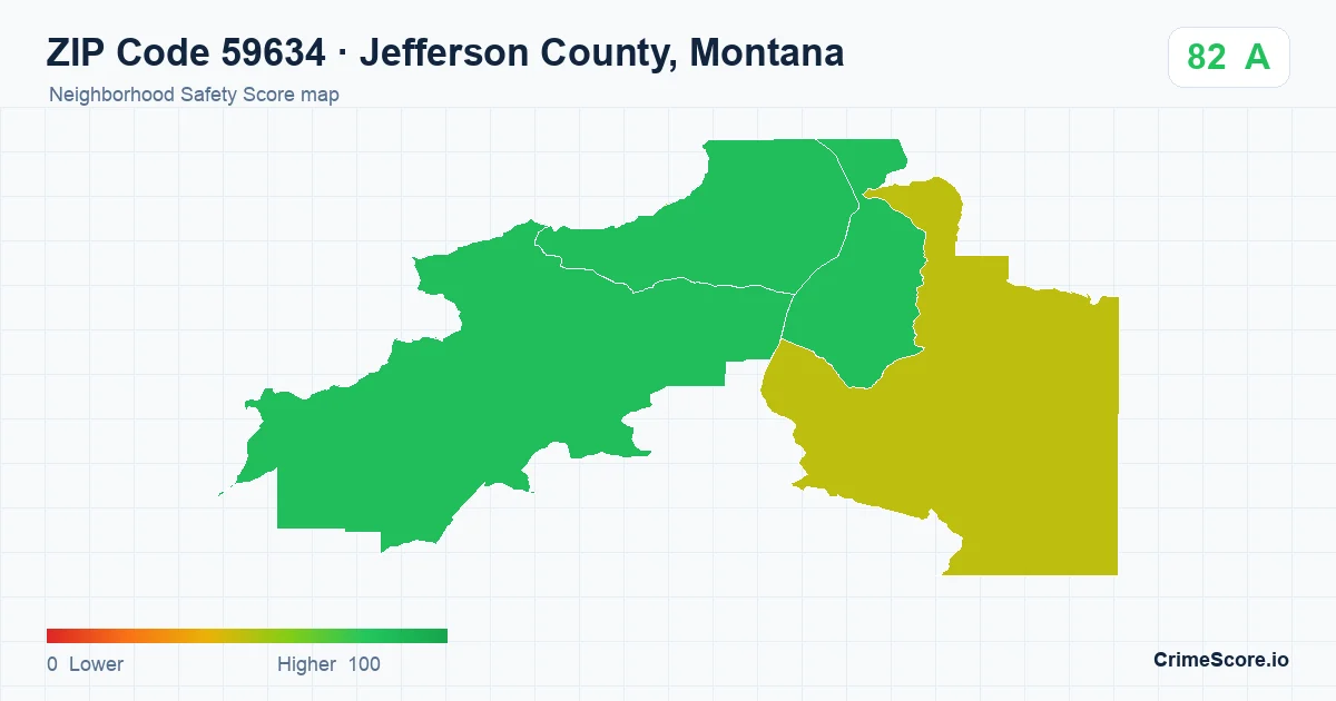 ZIP Code 59634 in Jefferson County, Montana neighborhood Safety Score map
