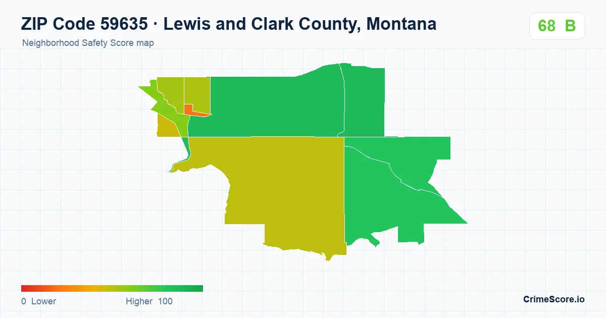 ZIP Code 59635 in Lewis and Clark County, Montana neighborhood Safety Score map