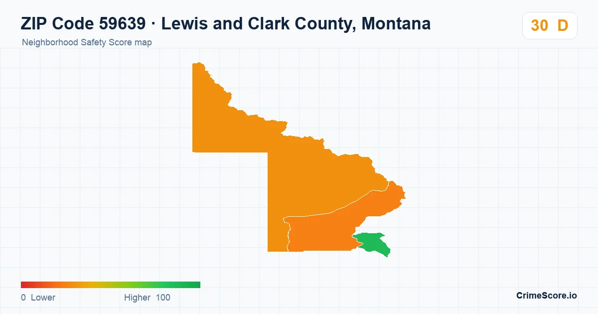 ZIP Code 59639 in Lewis and Clark County, Montana neighborhood Safety Score map