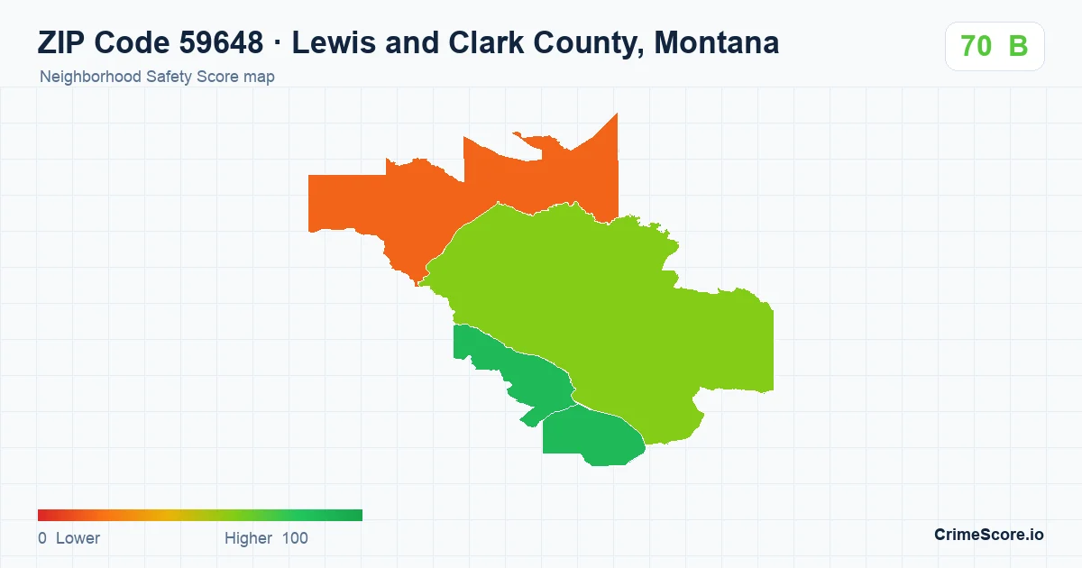 ZIP Code 59648 in Lewis and Clark County, Montana neighborhood Safety Score map