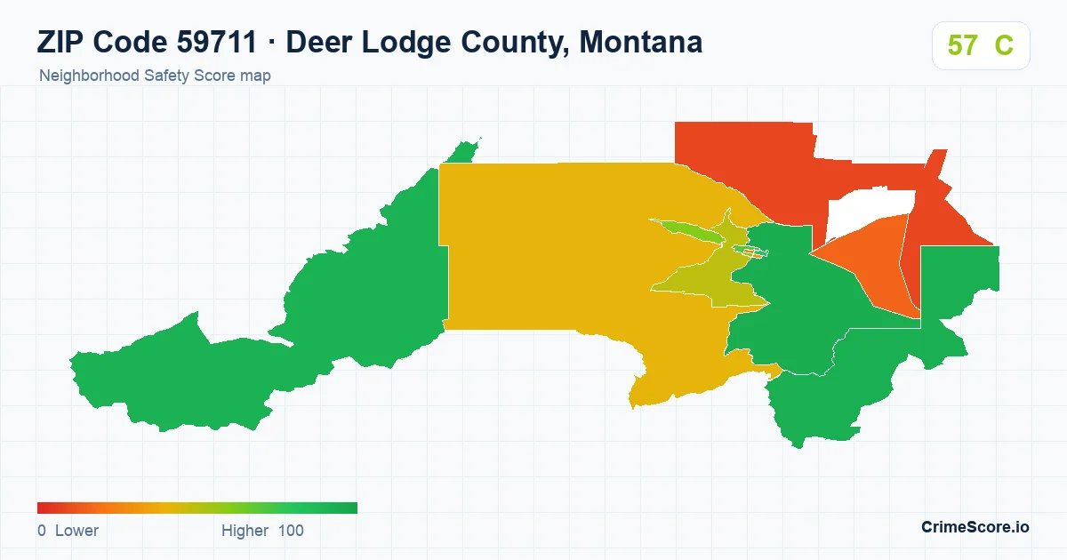 ZIP Code 59711 in Deer Lodge County, Montana neighborhood Safety Score map
